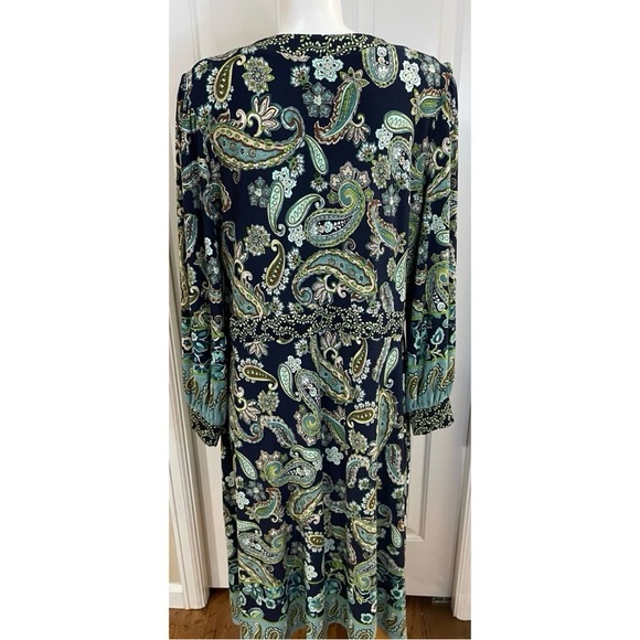 Susan Graver Sheath Dress Blue Green Paisley Floral Print Size XLP - Picture 2 of 6